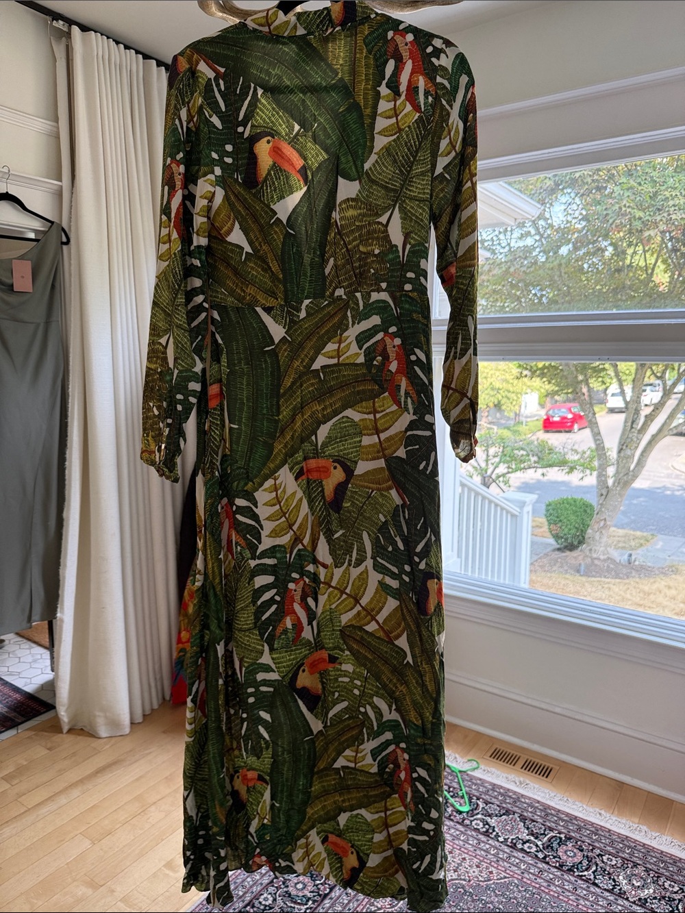 FARM Rio Tropical Green Maxi Dress with Leaf Print, Size S - Picture 4 of 6